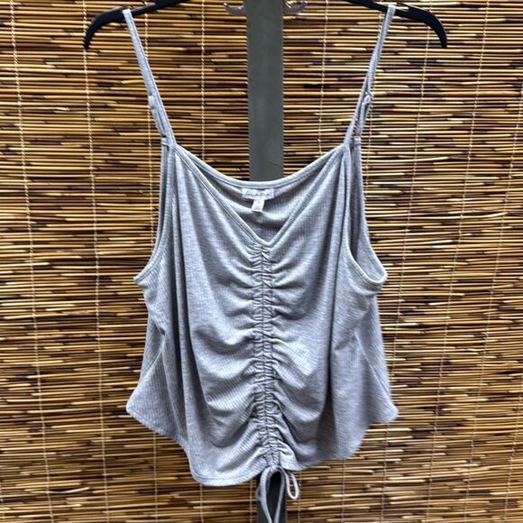 Love, Fire Trendy Plus Size Drawstring Ruched Tank‎ - Heather Grey Size 3X - Picture 2 of 3